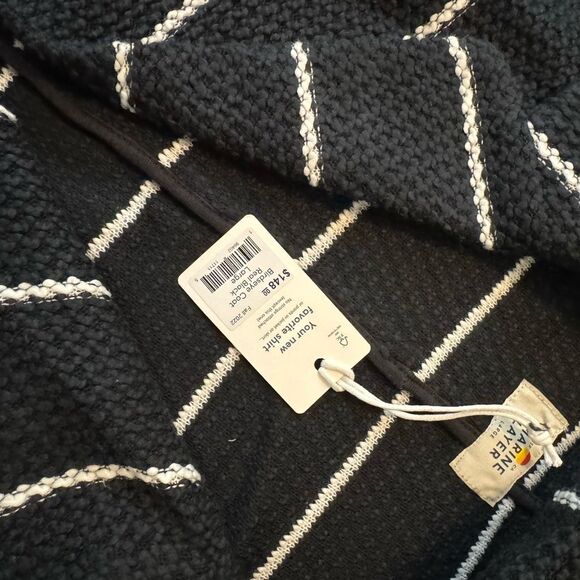 $148 MARINE LAYER Women's L Birdseye Coat Open Front Cardigan Black White Stripe - Picture 4 of 6